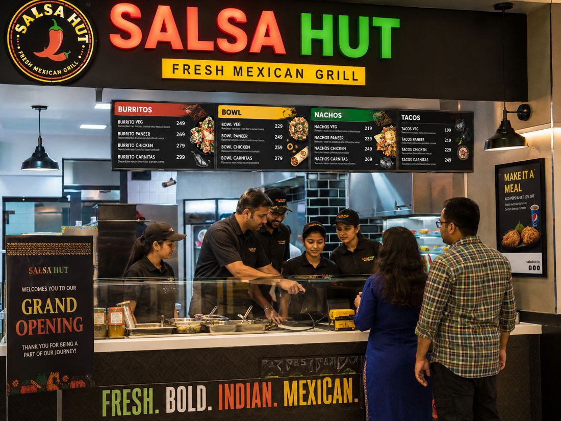 A lively fast-casual restaurant service experience